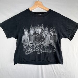 Vintage Aerosmith Giant Cropped Graphic T-Shirt Black Rock Band Tee 1611